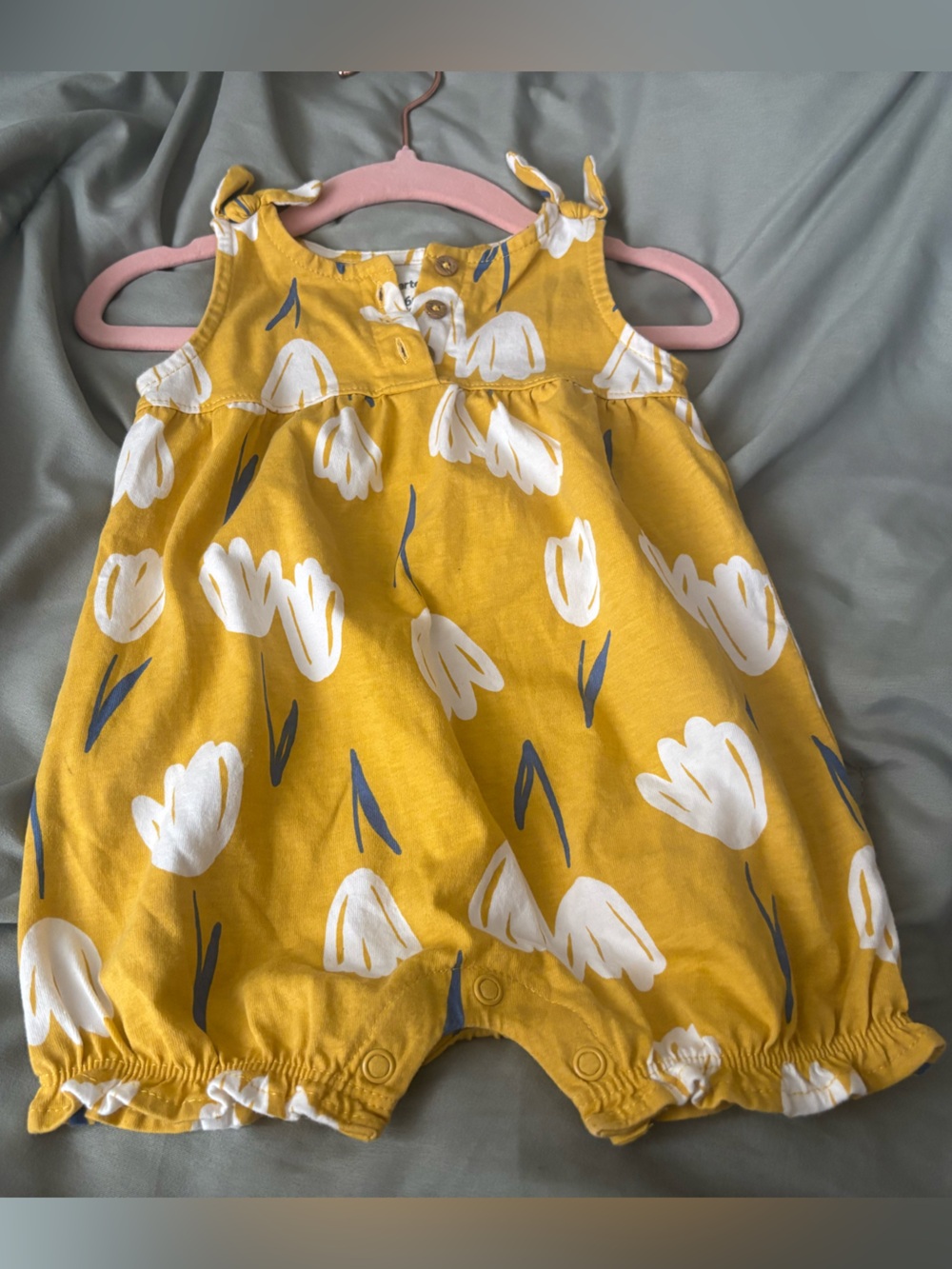 Carter's Yellow Floral Knot-Shoulder Romper